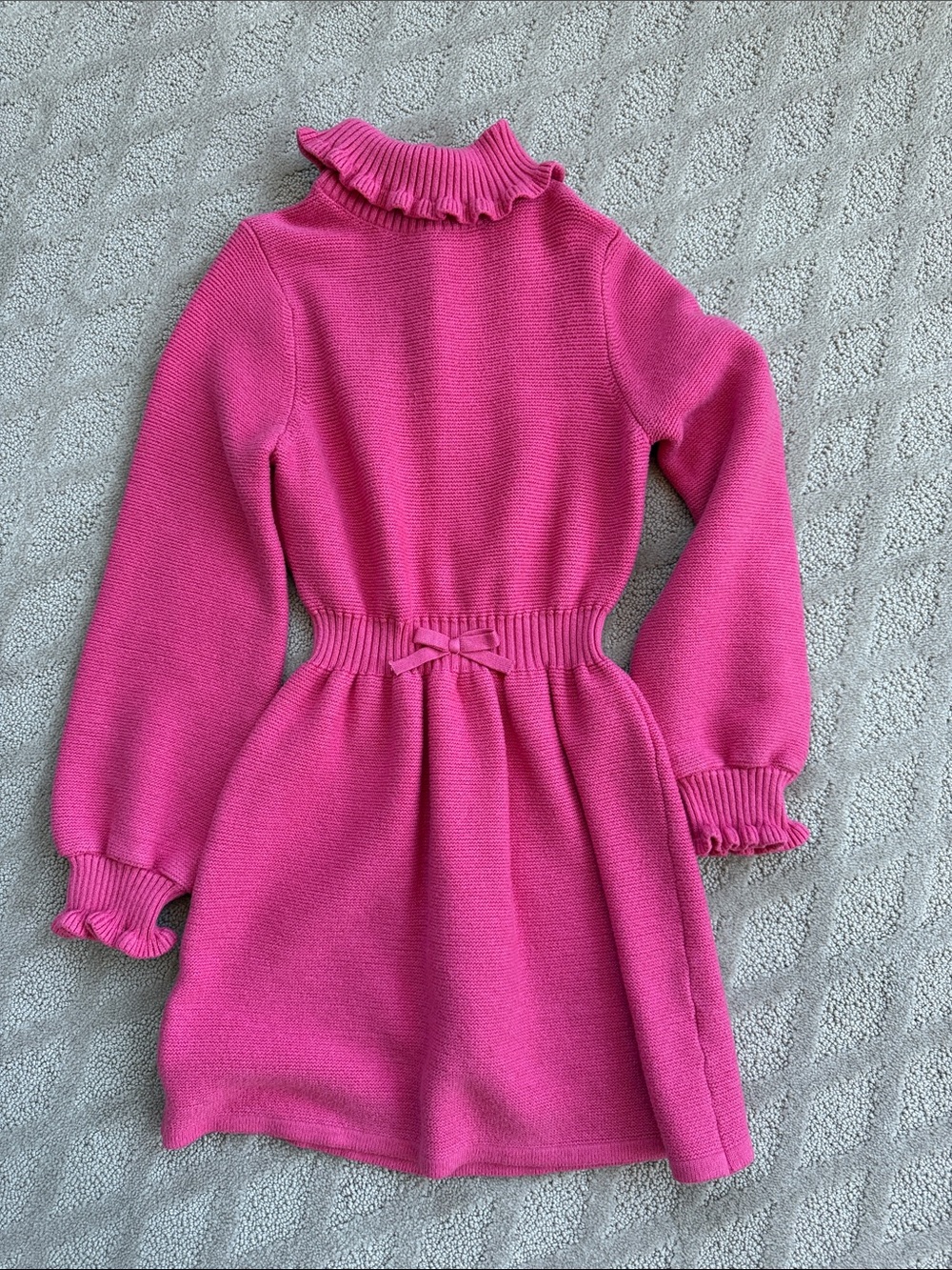 Janie and Jack Bright Pink Ruffle-Neck Knit Dress